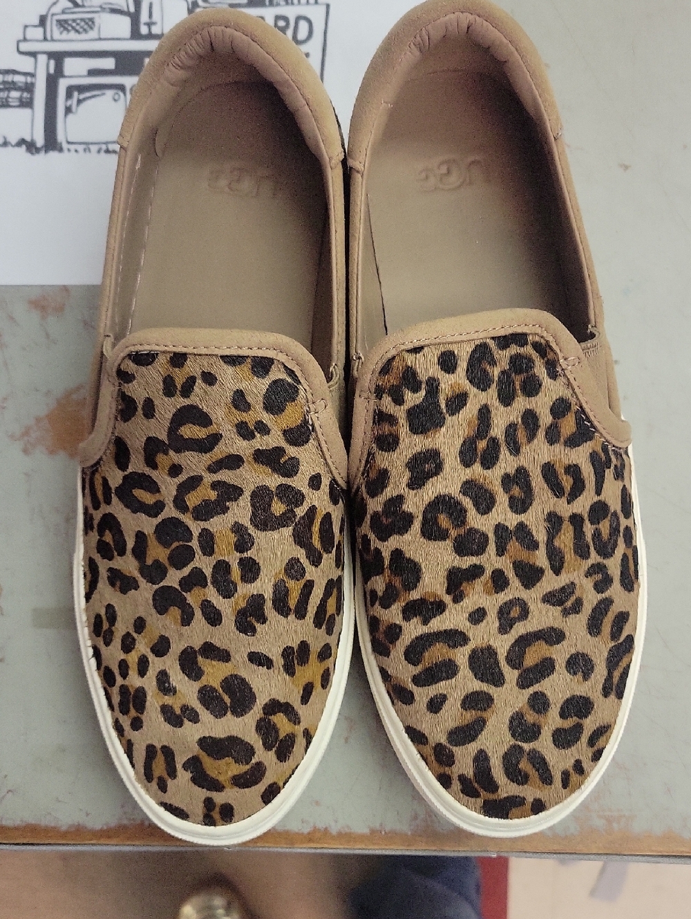 UGG Women's Leopard Print Slip-On Flats in Tan and Black